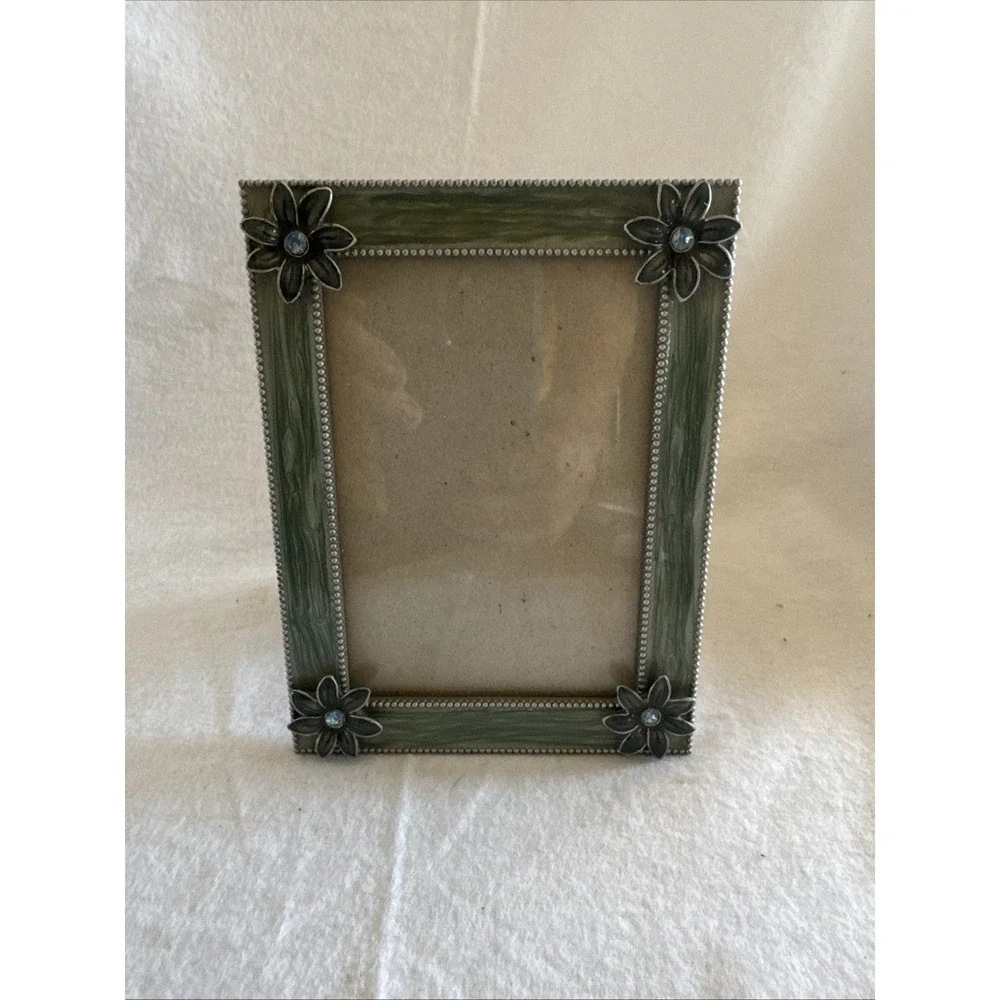 Metal Pewter Tone Enamel Rhinestone Floral Picture Frame Rhinestones For 3.5 X 5